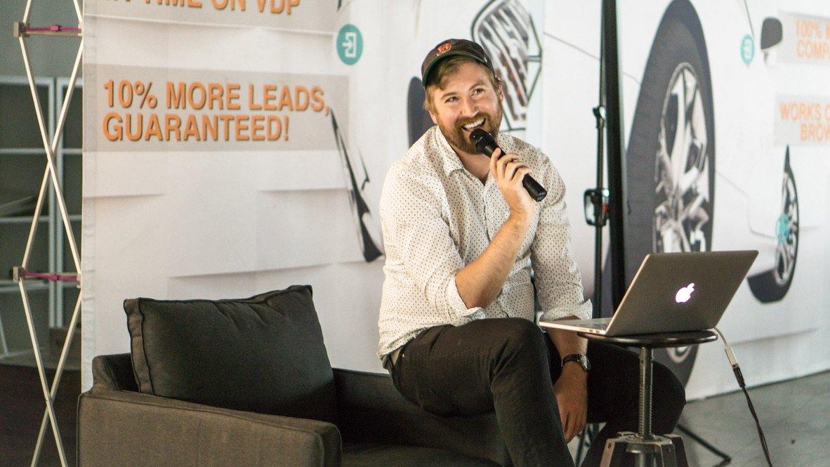 Chris Wright speaking at a product event